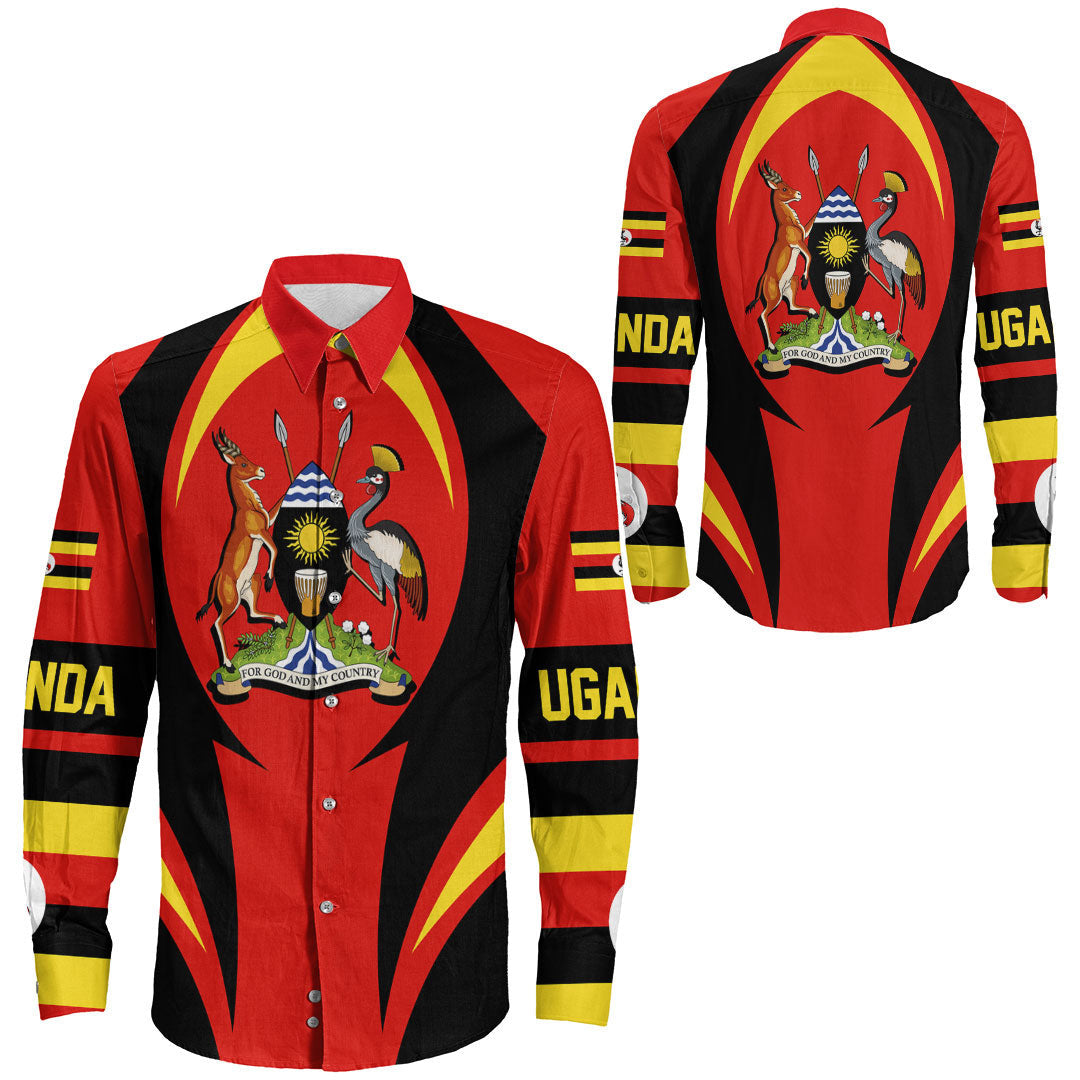 Wonder Print Shop Clothing - Uganda Action Flag Long Sleeves Button Shirt RLT7 - Wonder Print Shop