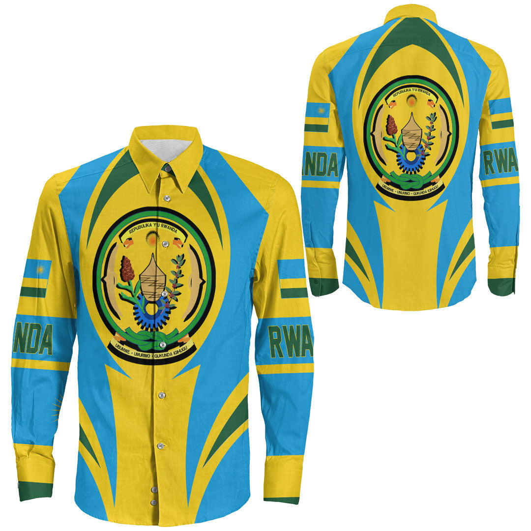 Wonder Print Shop Clothing - Rwanda Action Flag Long Sleeves Button Shirt RLT7 - Wonder Print Shop