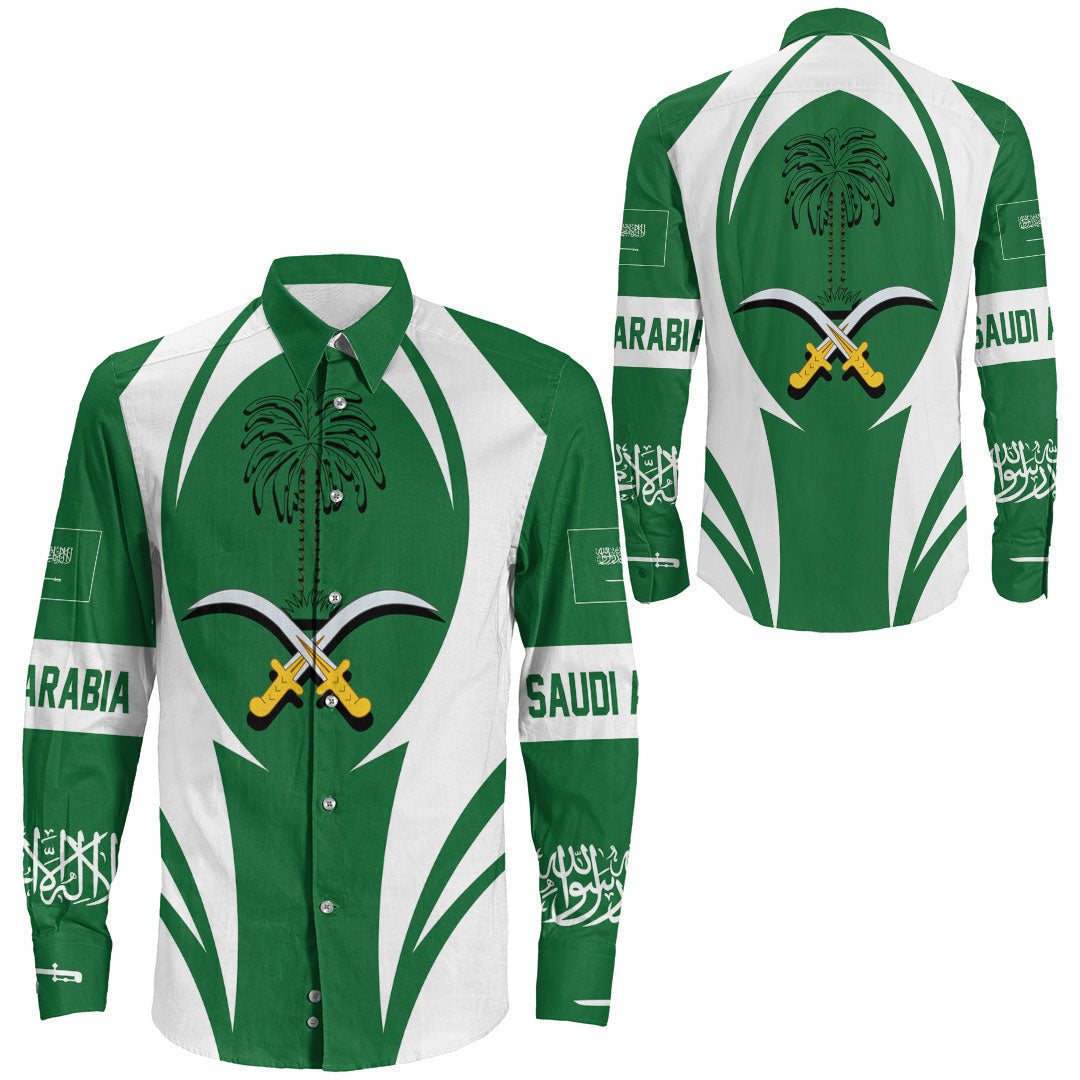 Wonder Print Shop Clothing - Saudi Arabia Action Flag Long Sleeves Button Shirt RLT7 - Wonder Print Shop