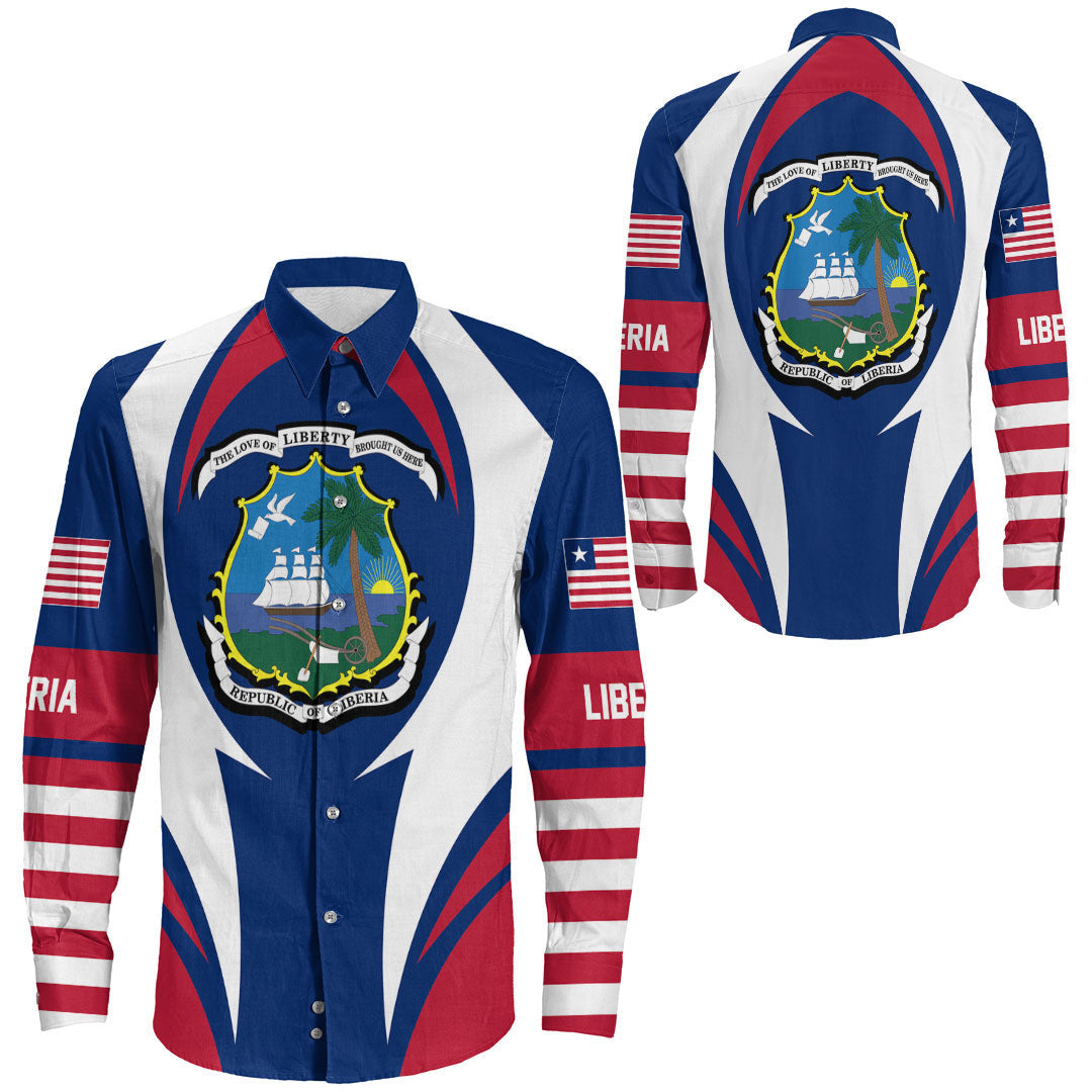 Wonder Print Shop Clothing - Liberia Action Flag Long Sleeves Button Shirt RLT7 - Wonder Print Shop