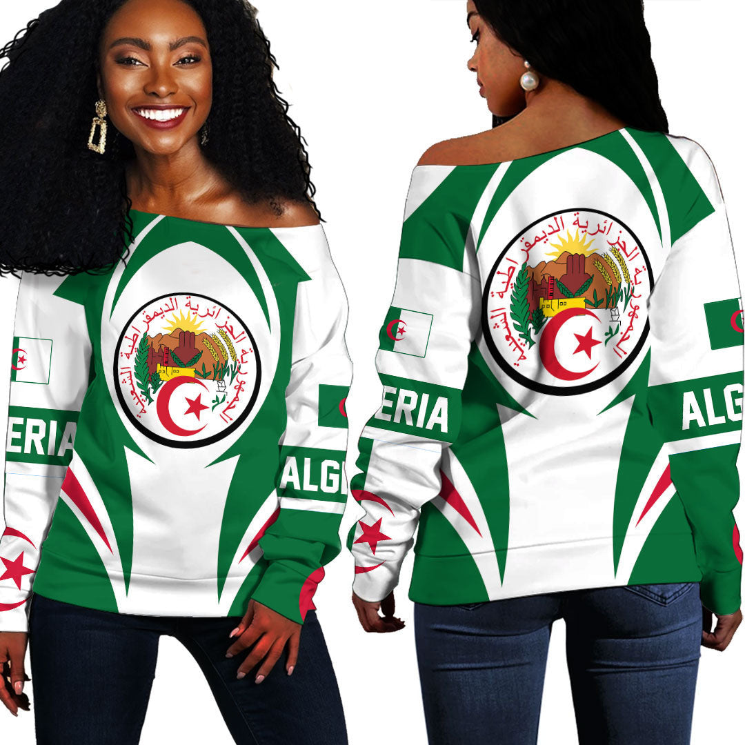 Wonder Print Shop Clothing - Algeria Action Flag Off Shoulder Sweaters RLT7 - Wonder Print Shop