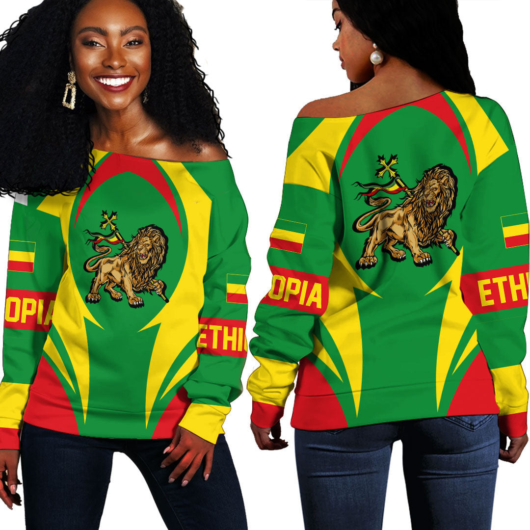 Wonder Print Shop Clothing - Ethiopia Action Flag Off Shoulder Sweaters RLT7 - Wonder Print Shop