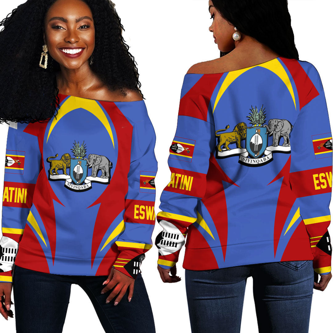 Wonder Print Shop Clothing - Eswatini Action Flag Off Shoulder Sweaters RLT7 - Wonder Print Shop