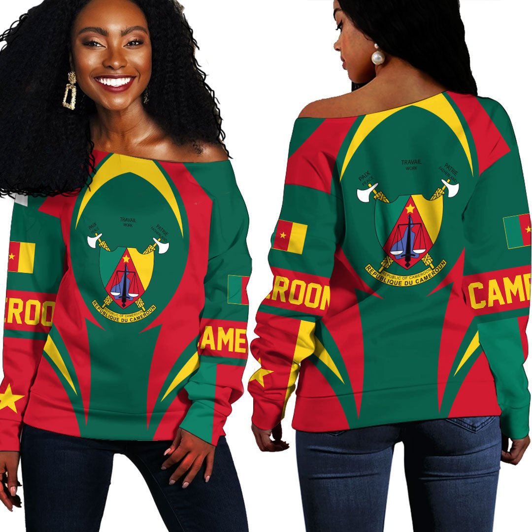 Wonder Print Shop Clothing - Cameroon Action Flag Off Shoulder Sweaters RLT7 - Wonder Print Shop