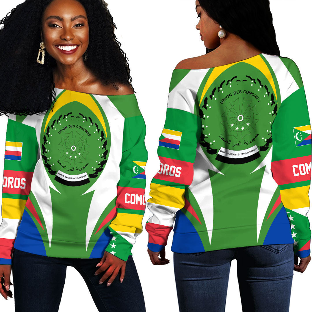 Wonder Print Shop Clothing - Comoros Action Flag Off Shoulder Sweaters RLT7 - Wonder Print Shop