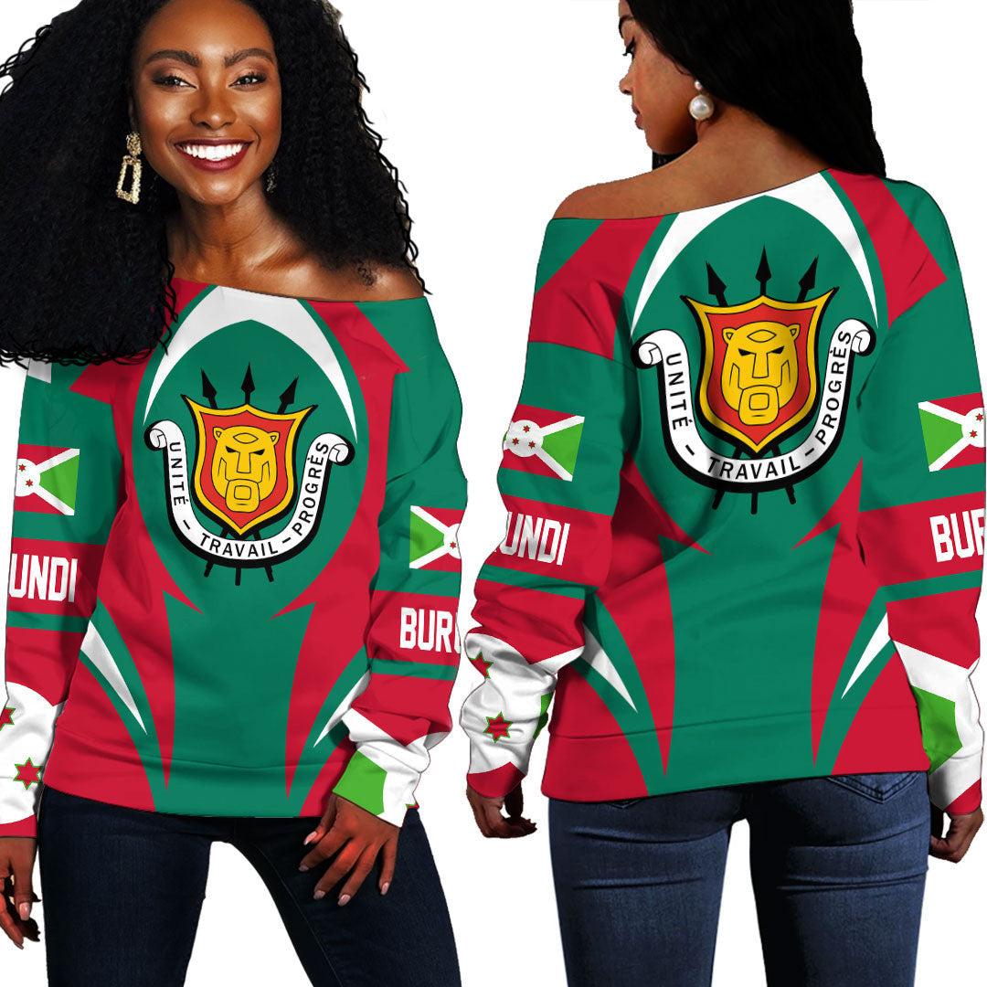 Wonder Print Shop Clothing - Burundi Action Flag Off Shoulder Sweaters RLT7 - Wonder Print Shop