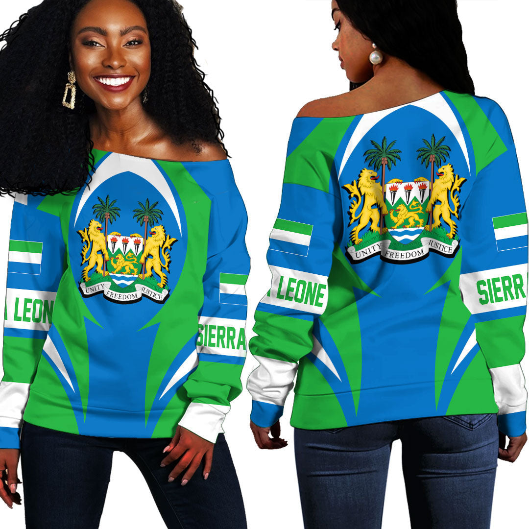 Wonder Print Shop Clothing - Sierra Leone Action Flag Off Shoulder Sweaters RLT7 - Wonder Print Shop