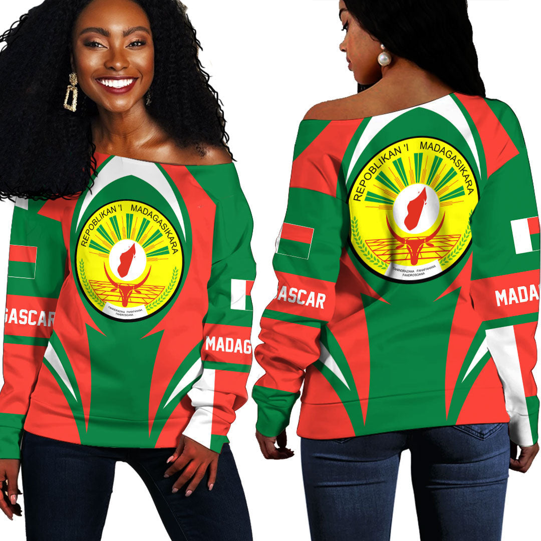 Wonder Print Shop Clothing - Madagascar Action Flag Off Shoulder Sweaters RLT7 - Wonder Print Shop