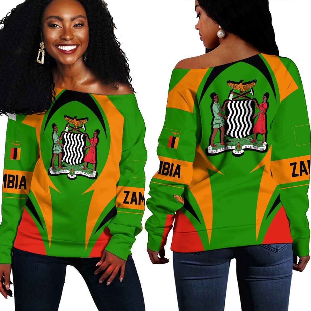 Wonder Print Shop Clothing - Zambia Action Flag Off Shoulder Sweaters RLT7 - Wonder Print Shop