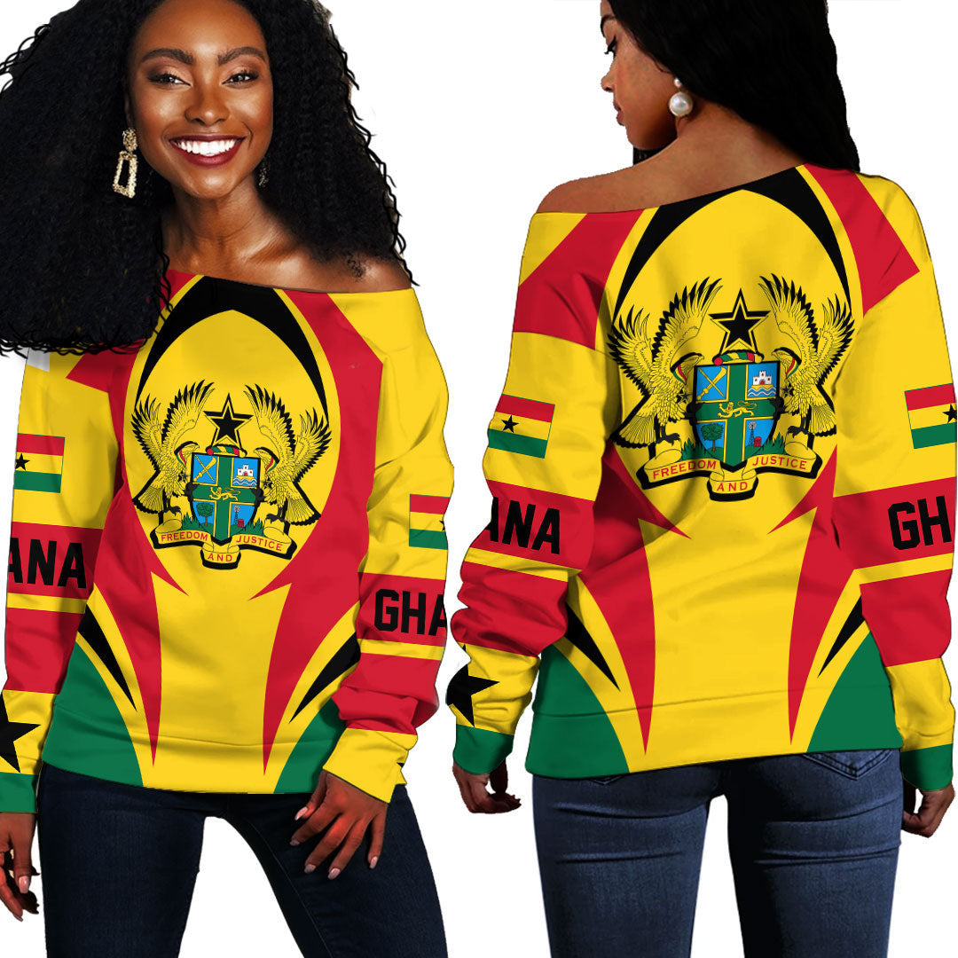 Wonder Print Shop Clothing - Ghana Action Flag Off Shoulder Sweaters RLT7 - Wonder Print Shop