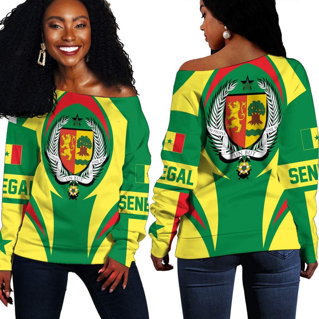 Wonder Print Shop Clothing - Senegal Action Flag Off Shoulder Sweaters RLT7 - Wonder Print Shop