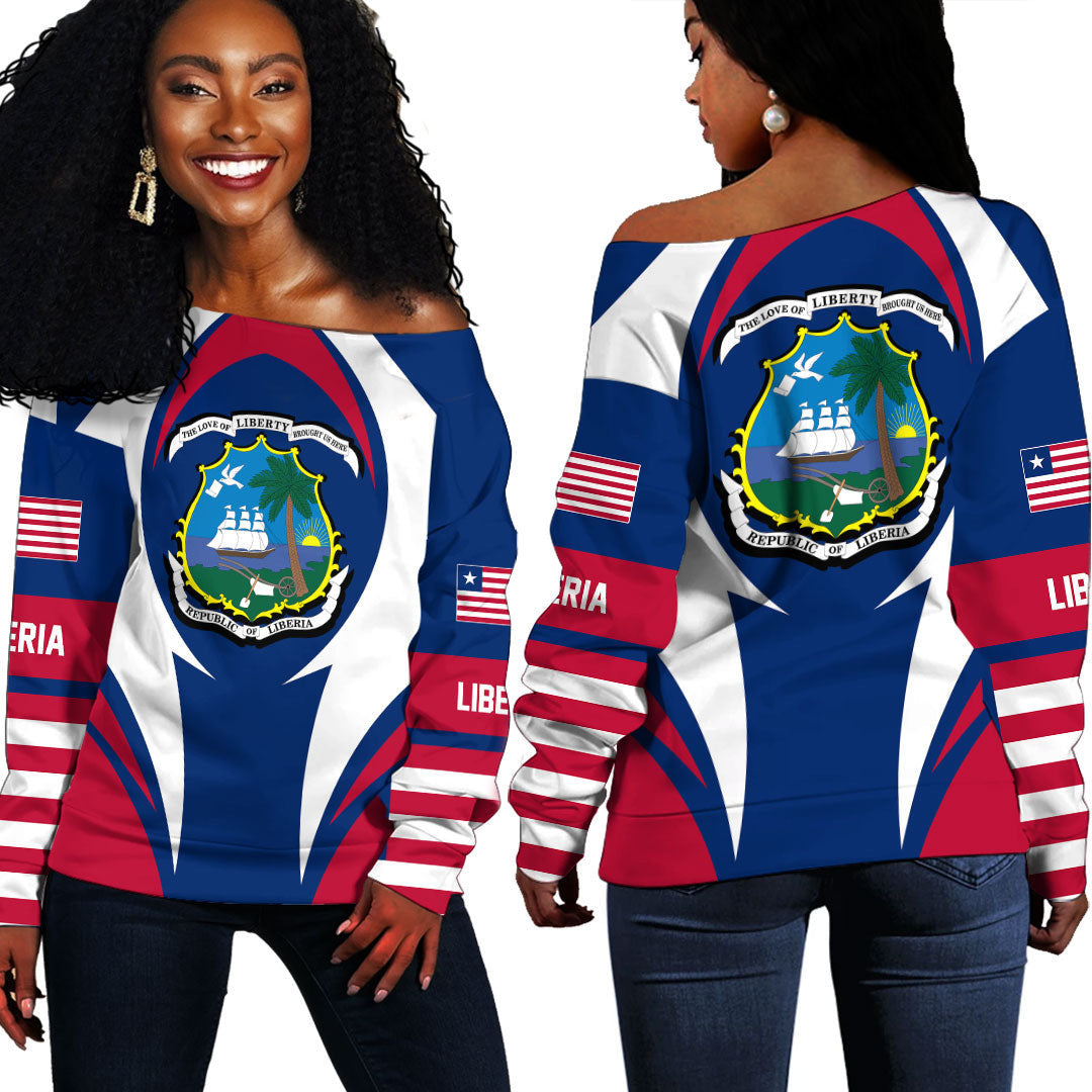 Wonder Print Shop Clothing - Liberia Action Flag Off Shoulder Sweaters RLT7 - Wonder Print Shop