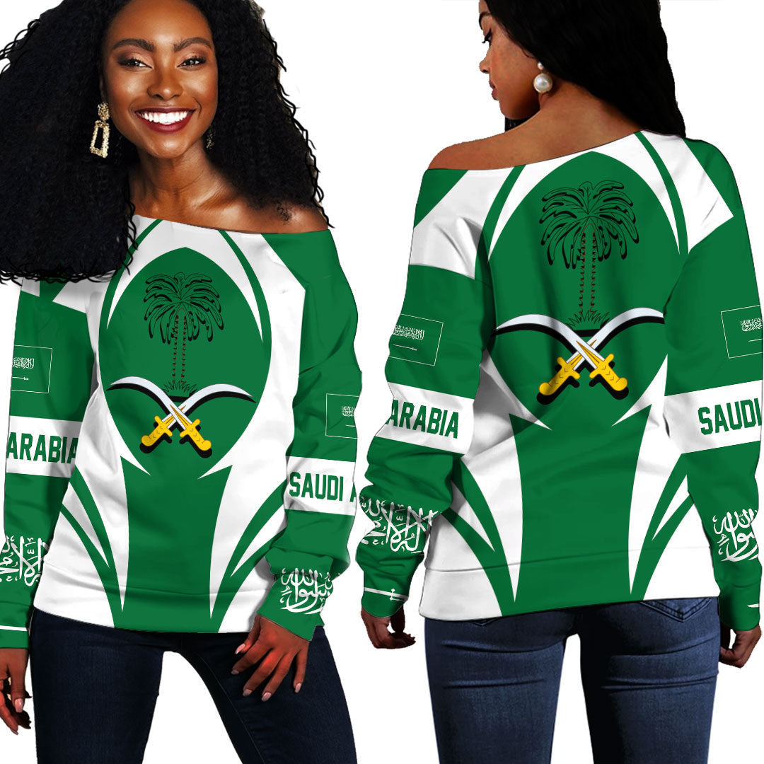 Wonder Print Shop Clothing - Saudi Arabia Action Flag Off Shoulder Sweaters RLT7 - Wonder Print Shop