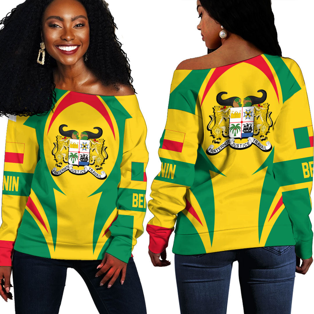 Wonder Print Shop Clothing - Benin Action Flag Off Shoulder Sweaters RLT7 - Wonder Print Shop