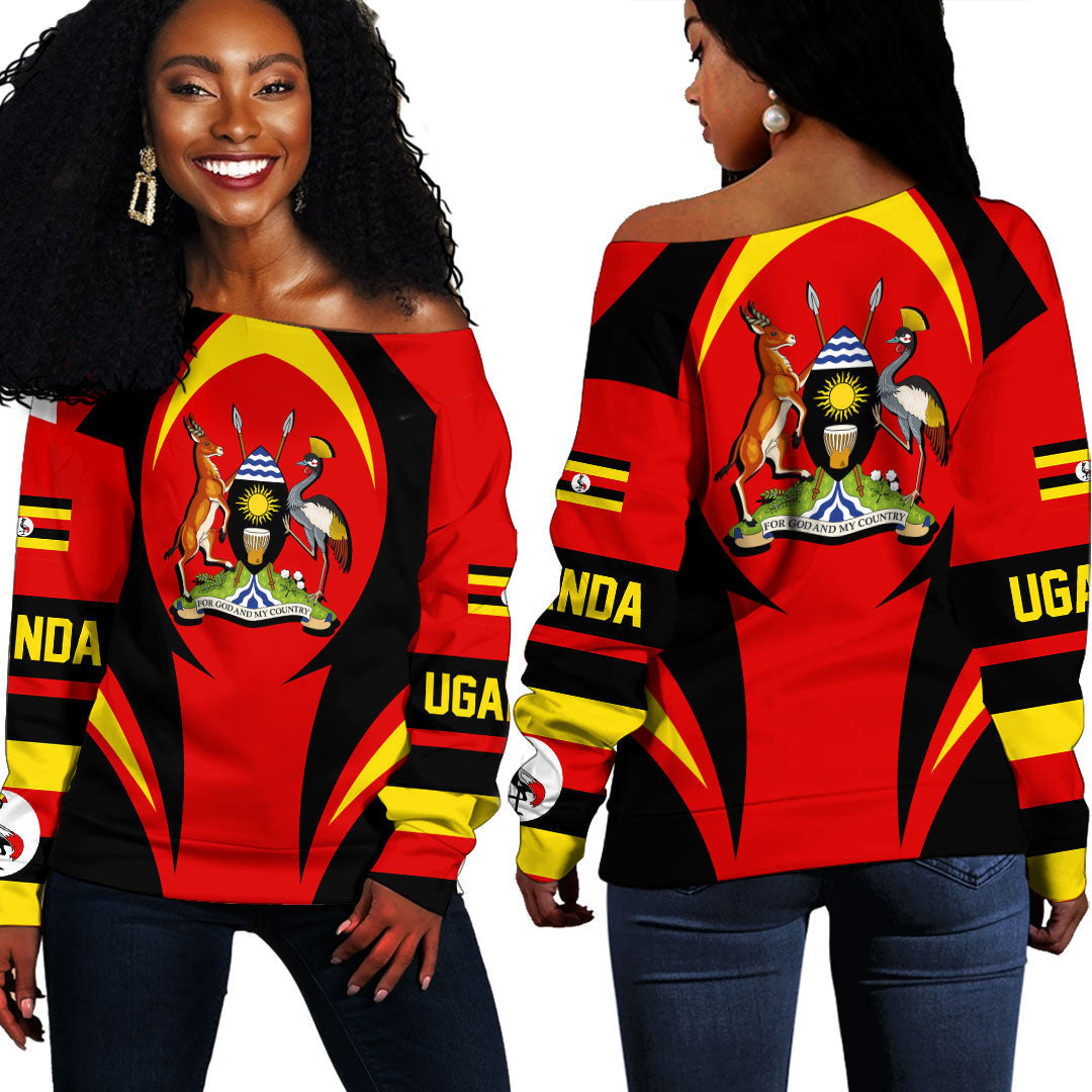 Wonder Print Shop Clothing - Uganda Action Flag Off Shoulder Sweaters RLT7 - Wonder Print Shop