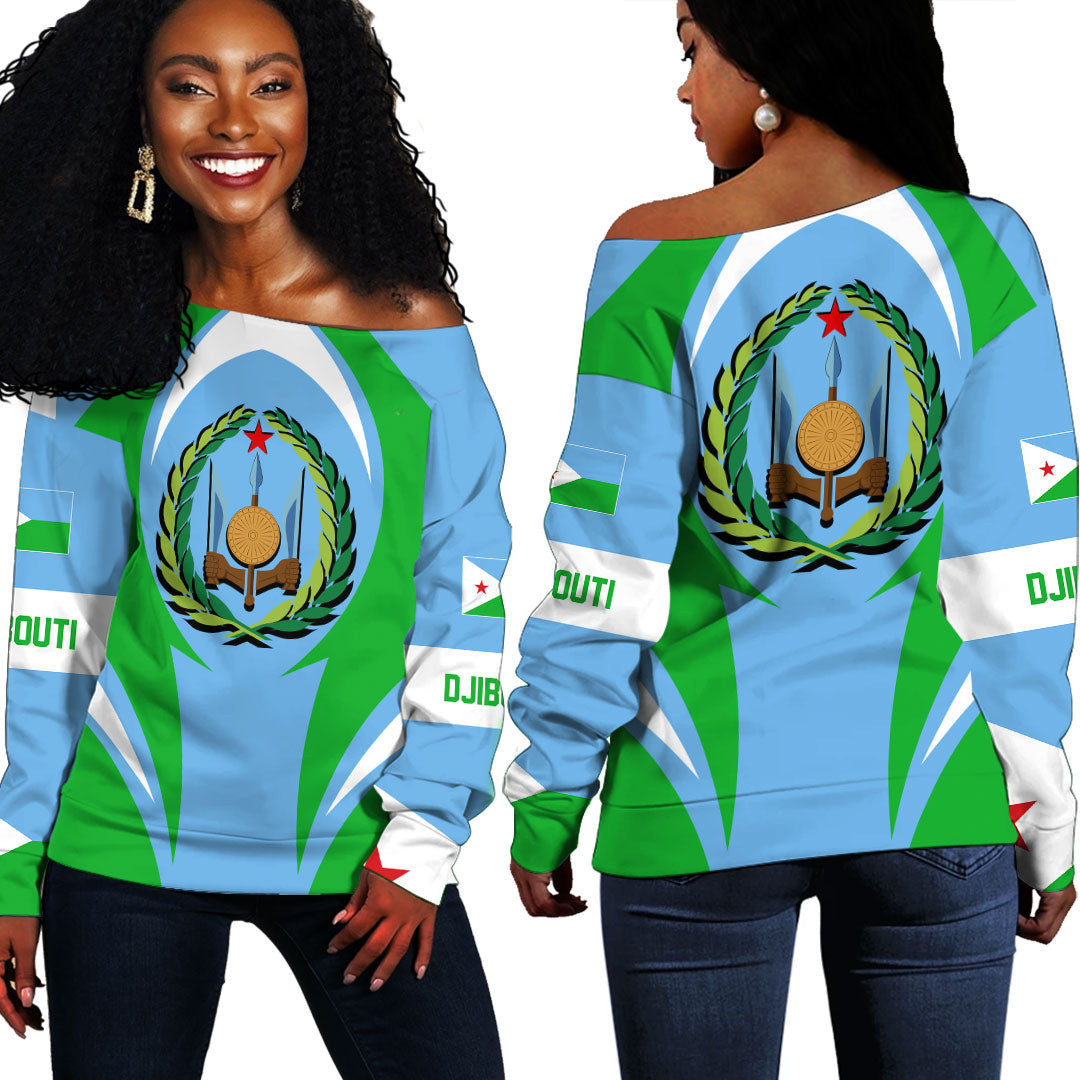 Wonder Print Shop Clothing - Djibouti Action Flag Off Shoulder Sweaters RLT7 - Wonder Print Shop