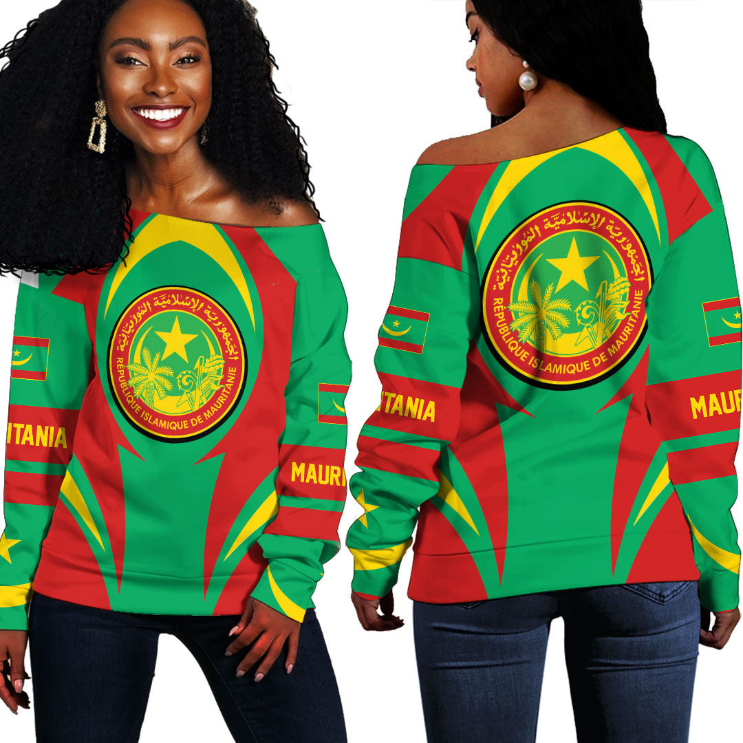 Wonder Print Shop Clothing - Mauritania Action Flag Off Shoulder Sweaters RLT7 - Wonder Print Shop