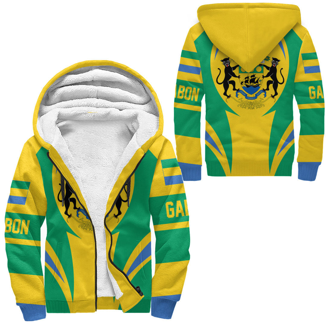 Wonder Print Shop Clothing - Gabon Action Flag Sherpa Hoodie RLT7 - Wonder Print Shop