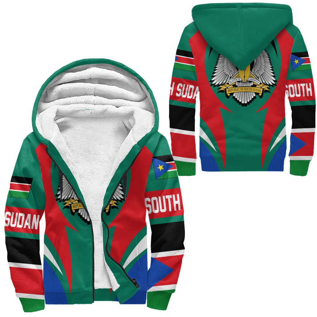 Wonder Print Shop Clothing - South Sudan Action Flag Sherpa Hoodie RLT7 - Wonder Print Shop