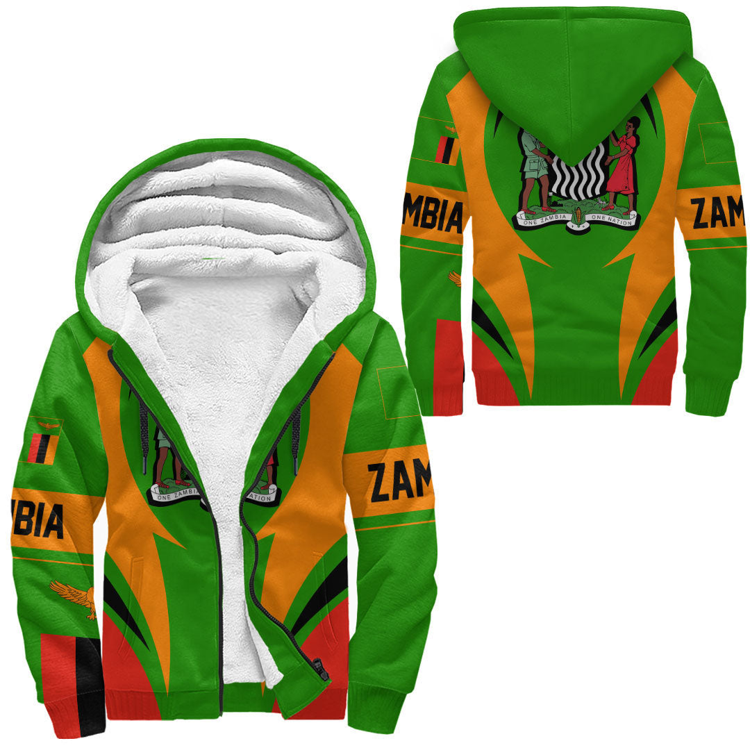 Wonder Print Shop Clothing - Zambia Action Flag Sherpa Hoodie RLT7 - Wonder Print Shop