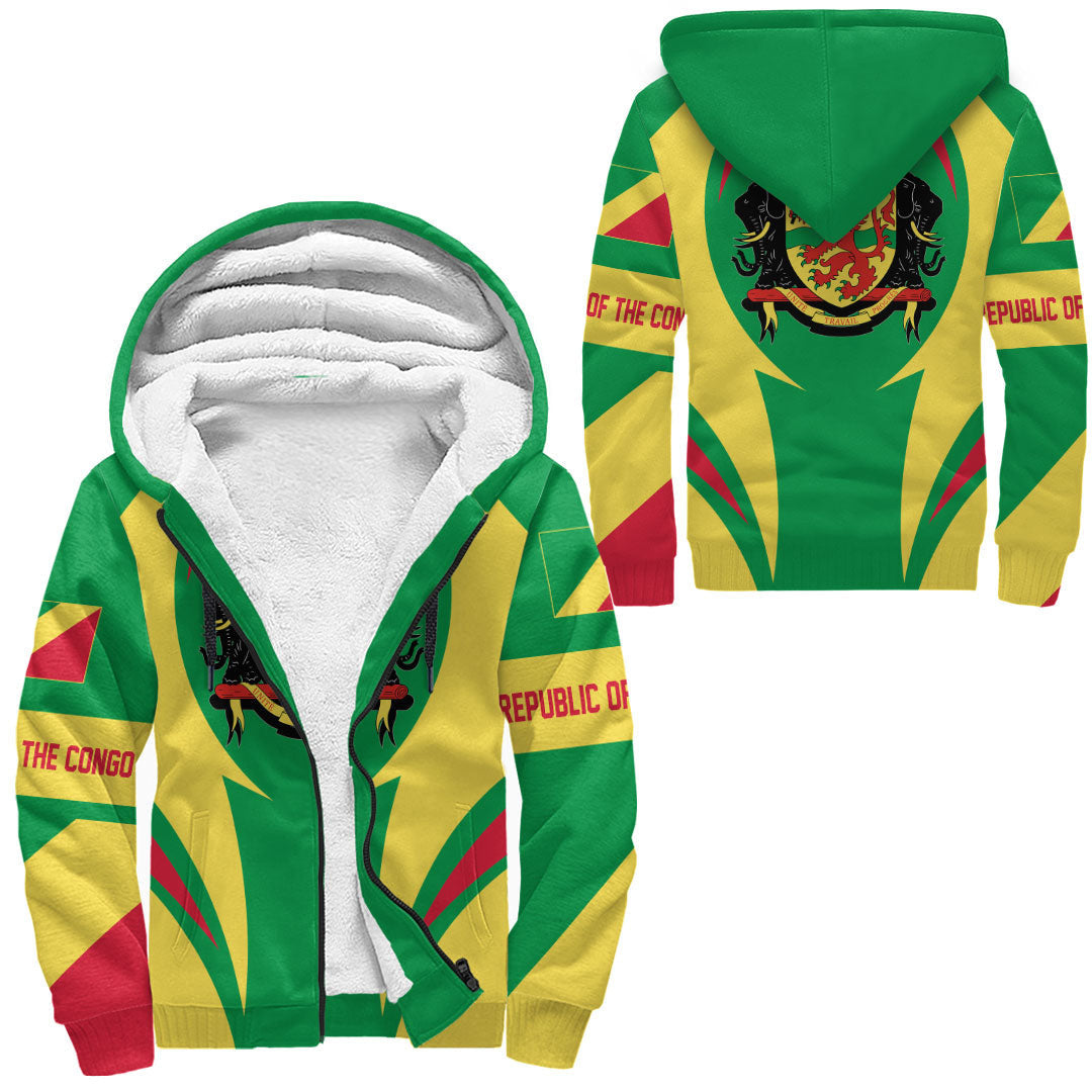 Wonder Print Shop Clothing - Republic Of The Congo Action Flag Sherpa Hoodie RLT7 - Wonder Print Shop