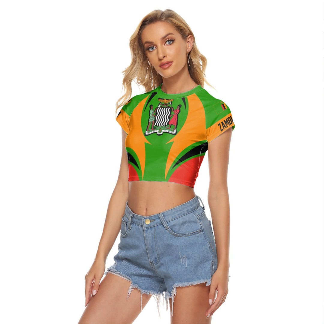 Wonder Print Shop Clothing - Zambia Action Flag Women's Raglan Cropped T shirt RLT7 - Wonder Print Shop