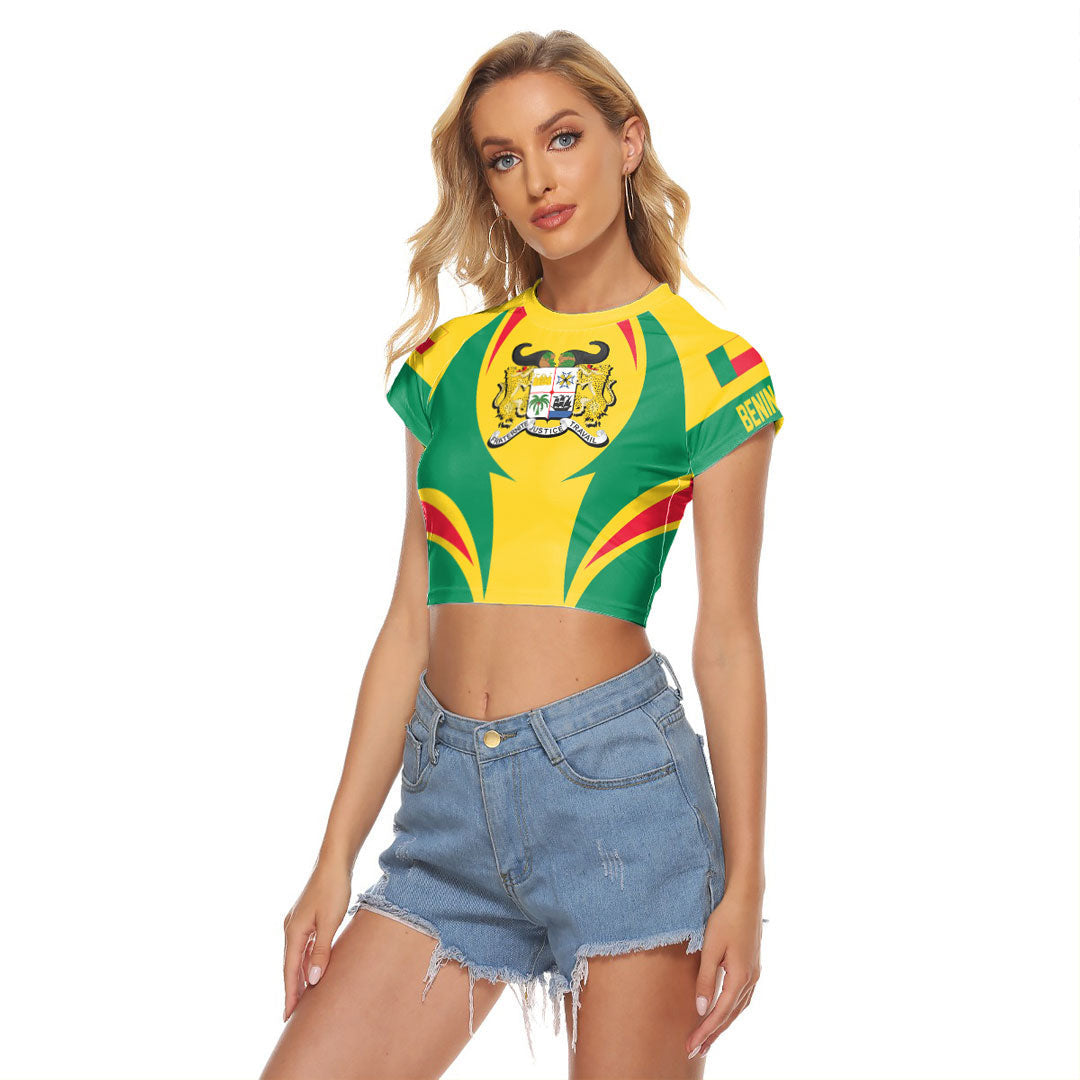 Wonder Print Shop Clothing - Benin Action Flag Women's Raglan Cropped T shirt RLT7 - Wonder Print Shop