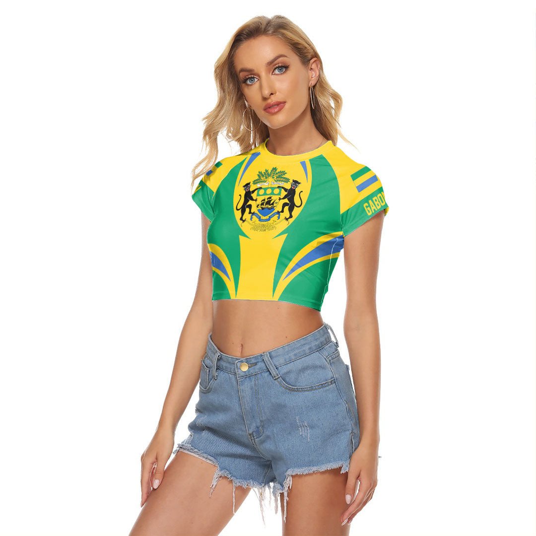 Wonder Print Shop Clothing - Gabon Action Flag Women's Raglan Cropped T shirt RLT7 - Wonder Print Shop