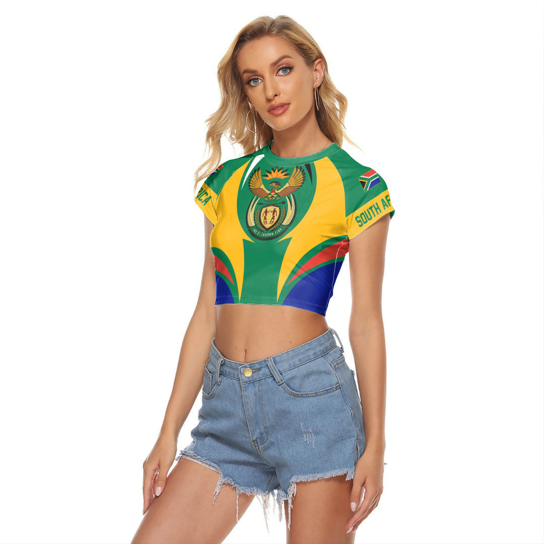 Wonder Print Shop Clothing - South Africa Action Flag Women's Raglan Cropped T shirt RLT7 - Wonder Print Shop