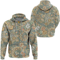 Paisley pullover hoodie in blue-green with floral paisley pattern and drawstring hood