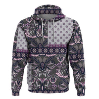 Paisley bandana pullover hoodie, full chest band and sleeve print in dark with purple highlights