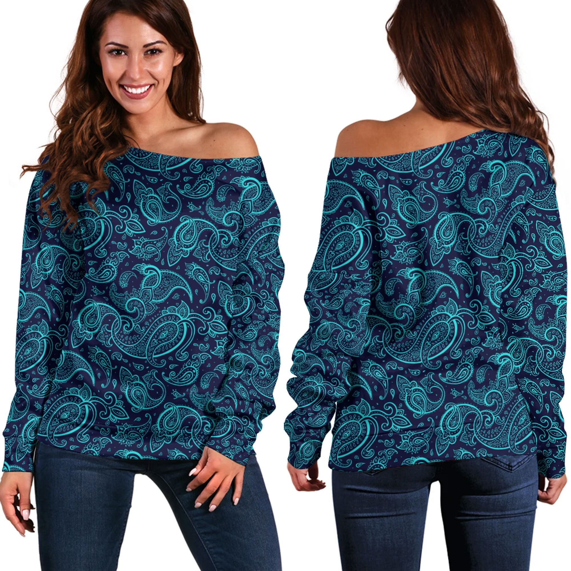 Paisley Bandana Pattern Seamless Off Shoulder Sweaters Ver.122 RLT13 - Wonder Print Shop