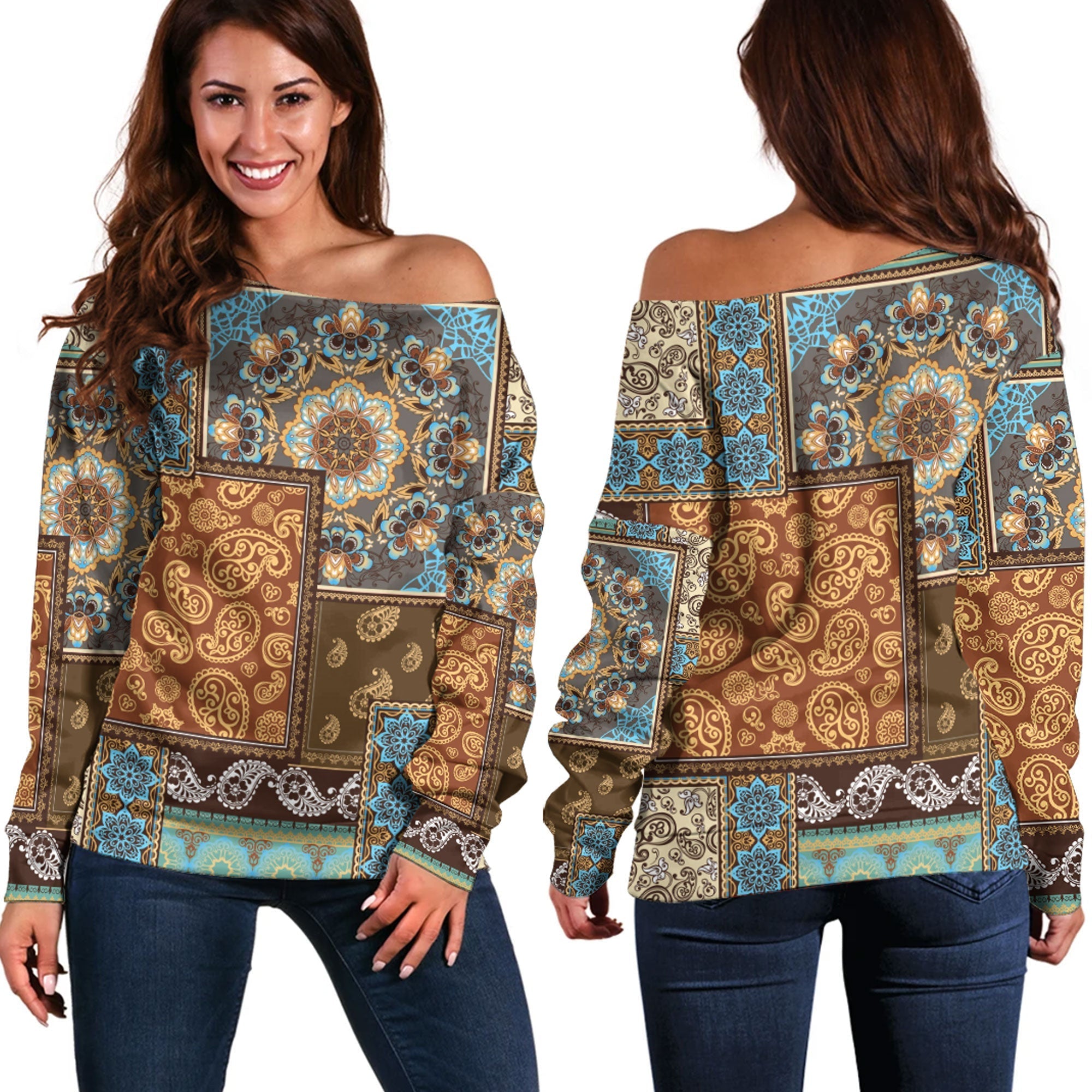 Paisley Bandana Pattern Seamless Off Shoulder Sweaters Ver.59 RLT13 - Wonder Print Shop