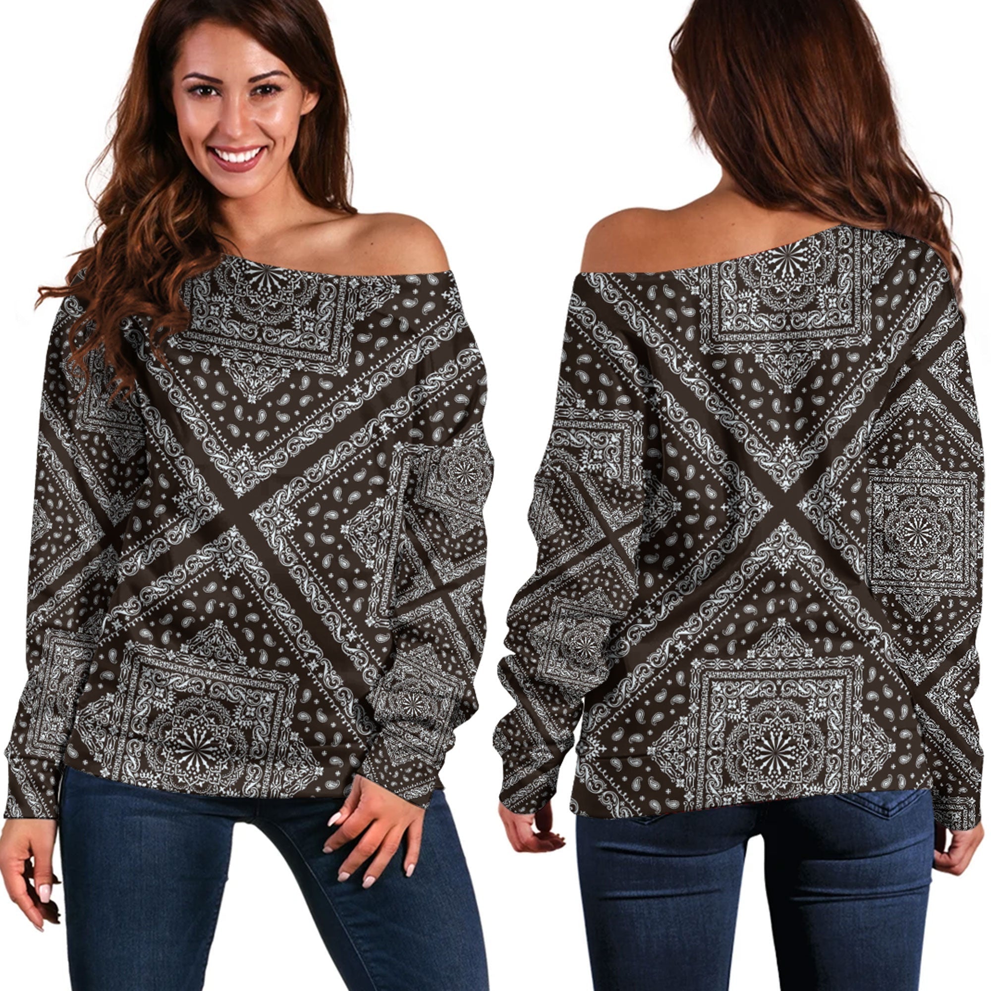 Paisley Bandana Pattern Seamless Off Shoulder Sweaters Ver.33 RLT13 - Wonder Print Shop