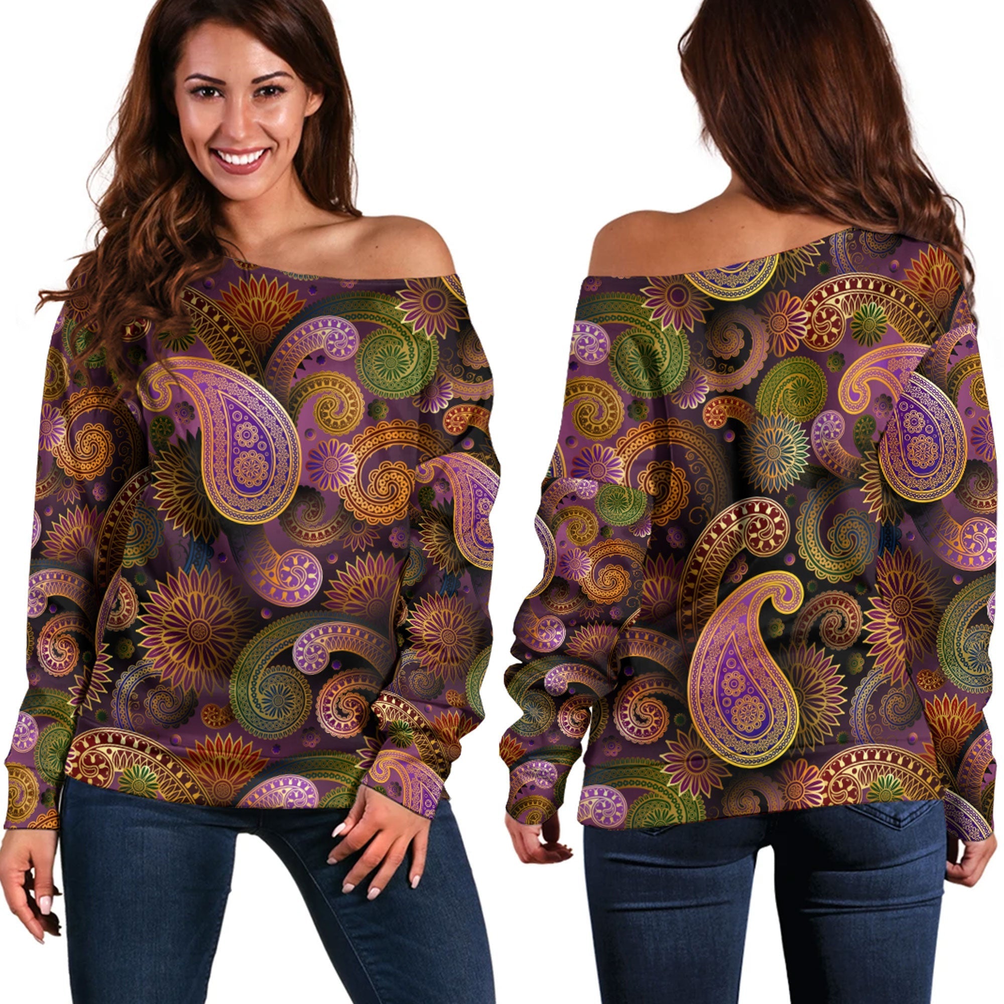 Paisley Bandana Pattern Seamless Off Shoulder Sweaters Ver.12 RLT13 - Wonder Print Shop