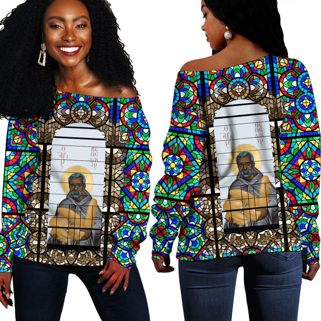 saint-benedict-of-the-african-on-stained-glass-women-off-shoulder-sweater