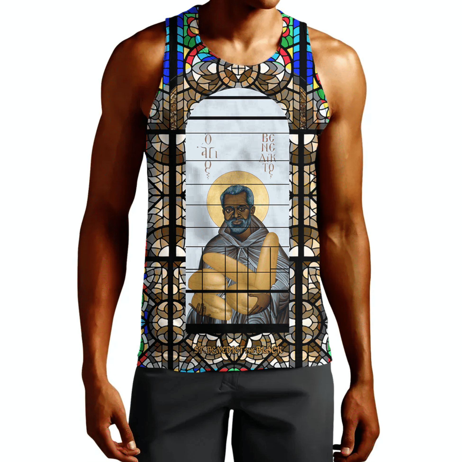 saint-benedict-of-the-african-on-stained-glass-men-tank-top