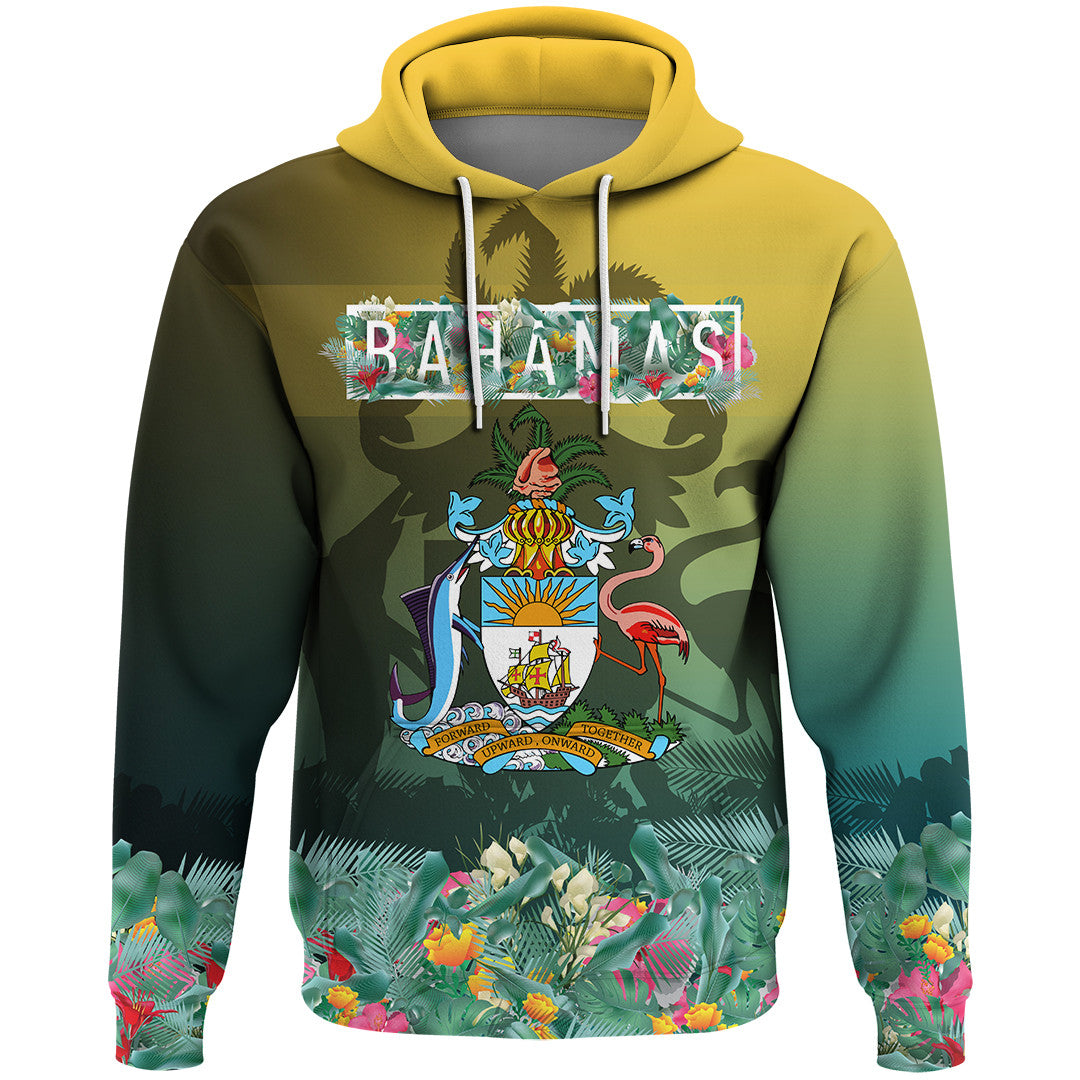 Pullover-Hoodie mit Bahamas-Flagge/Wappen-Motiv vorn, Kängurutasche, Kordelzug