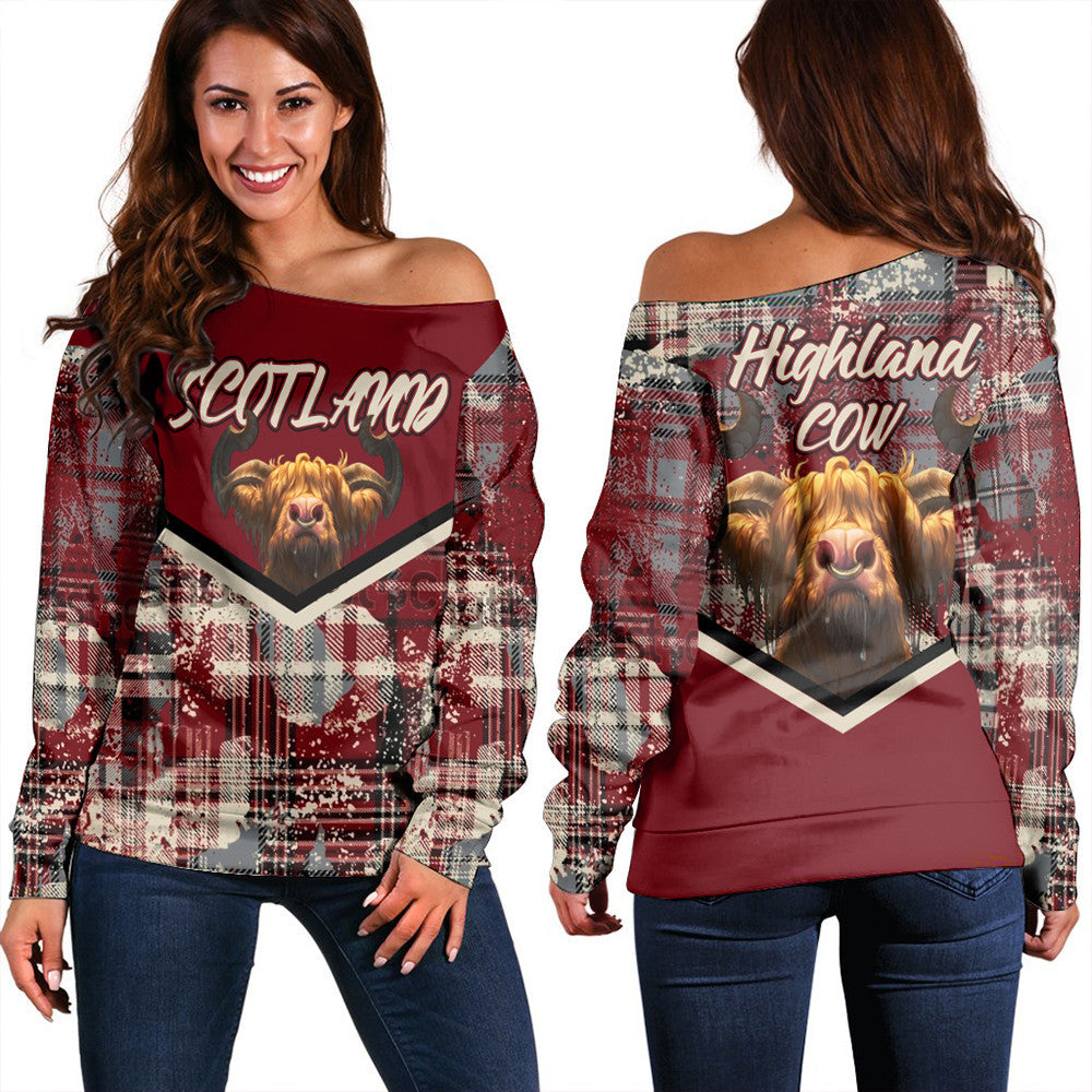 Scotland Tartan Grunge Plaid Women Off Shoulder Sweater RLT12 - Wonder Print Shop