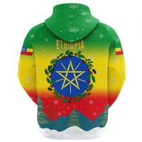 Green/yellow/red pullover hoodie back, hood, 'ETHIOPIA' and wreath star emblem graphic
