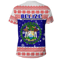 Christmas T-shirt back with red-and-white fair isle pattern and blue BELIZE crest