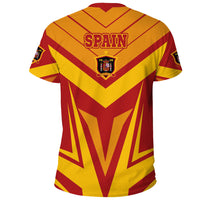 Sporty Spain t-shirt back with red-yellow chevrons, SPAIN text and team crest badge