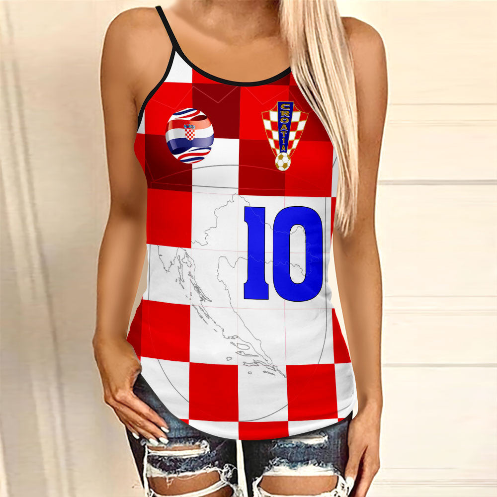 Croatia criss-cross tank top, red/white checker with '10' front print.