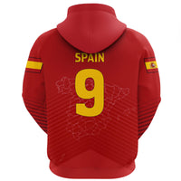 Spain soccer hoodie, red pullover with SPAIN text and large back number 9