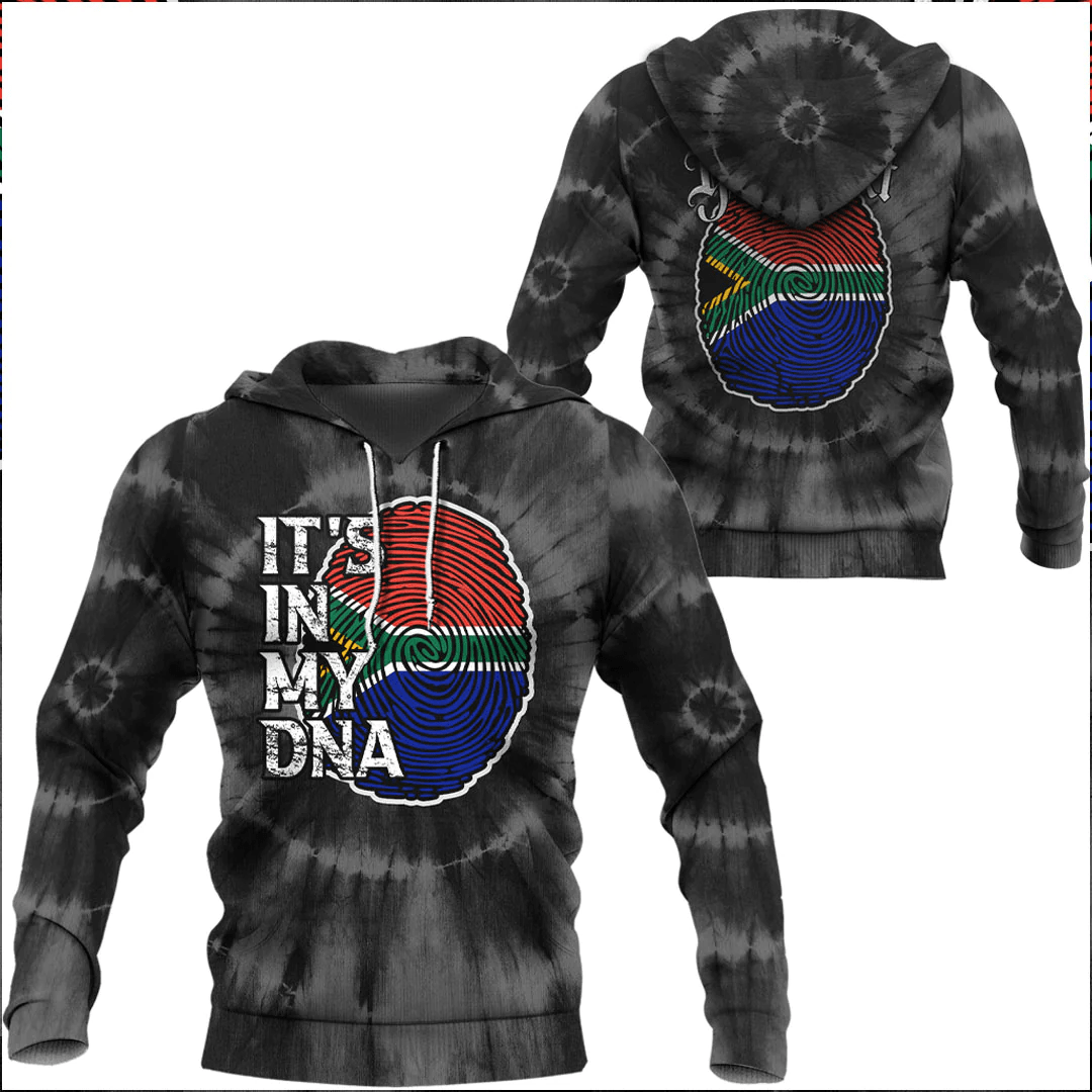 Custom African hoodie, black tie-dye pullover with front multicolor DNA graphic