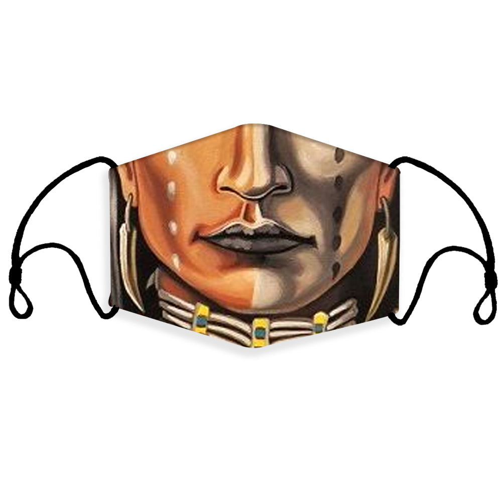 3D Native American face mask with filter, multicolor tribal design, elastic loops
