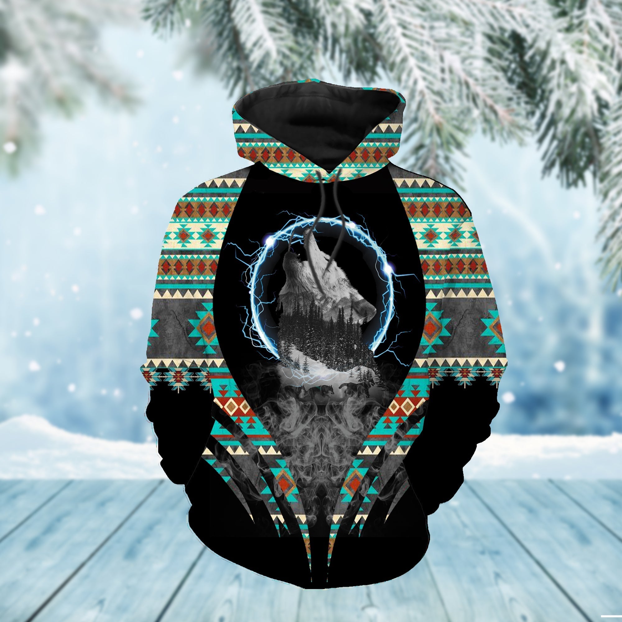 Native American Black and White Howling Wolf 3D Hoodie LT10 - Wonder Print Shop