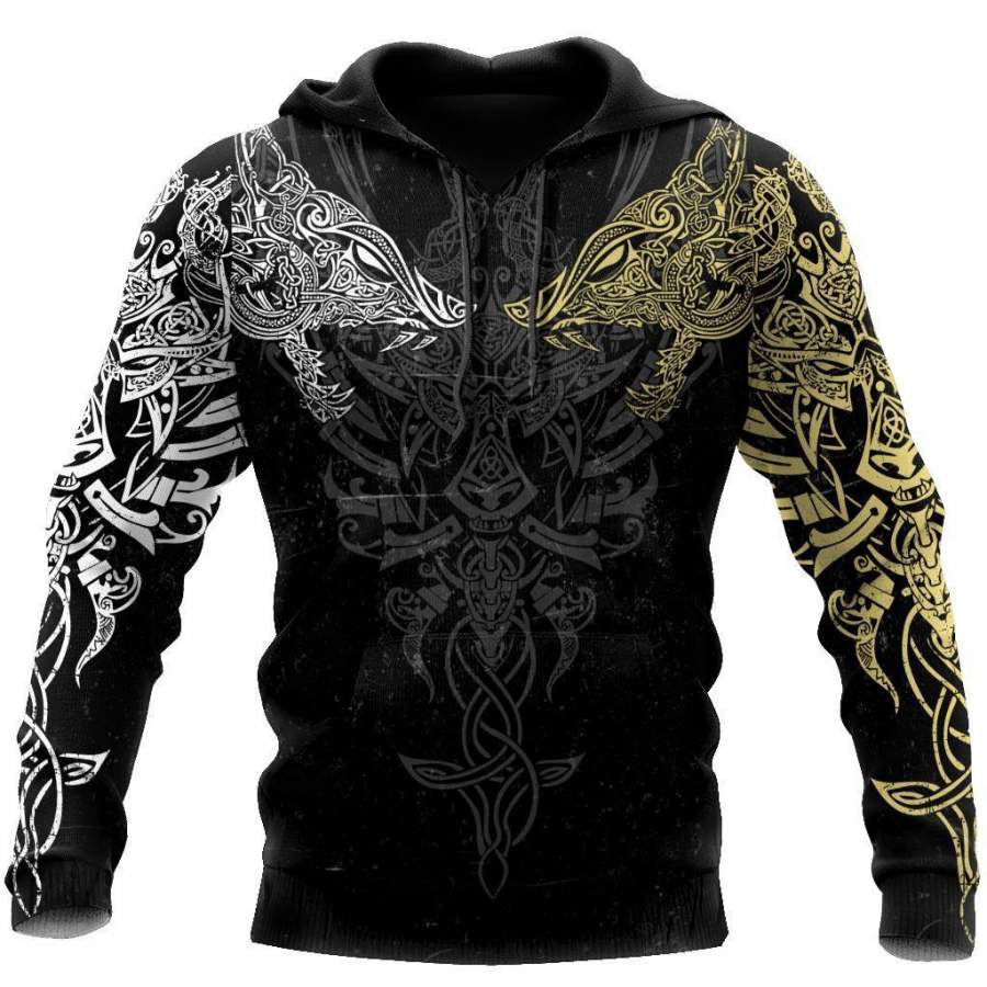 Viking Clothing Geki and Freki Viking Wolf Ii Hoodie RLT12 - Wonder Print Shop