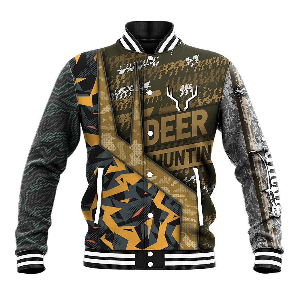 Deer Hunting Grunge Pattern Baseball Jacket - Wonder Print Shop