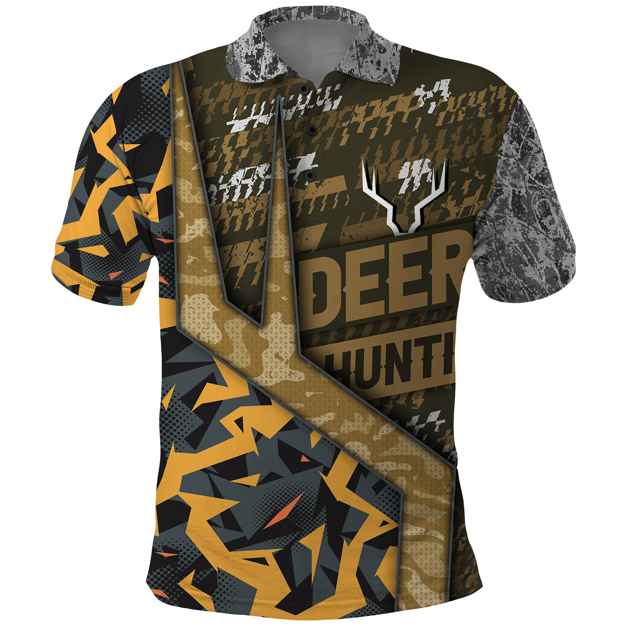 Deer Hunting Grunge Pattern Polo Shirt - Wonder Print Shop